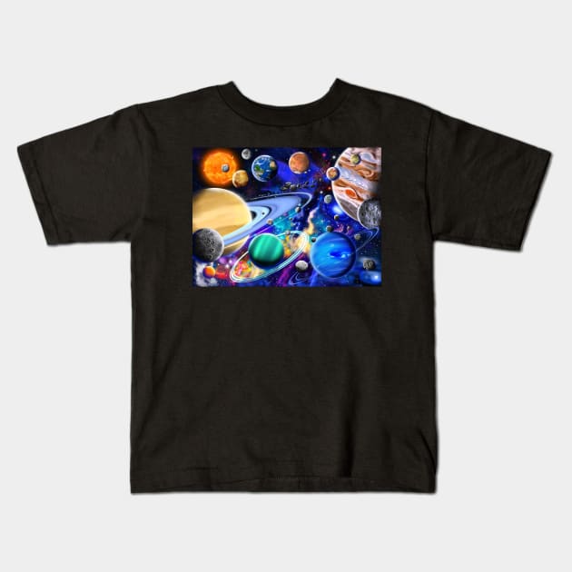 Solar System Planets Kids T-Shirt by GeraldNewtonArt